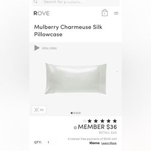 Brand new Rove Concepts Mulberry Charmeuse Silk Pillowcase size King